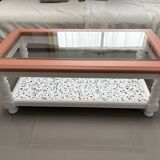 Refurbished vintage coffee table with laminated safety glass
