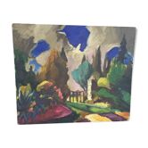 Peinture à l’huile paysage coloré 50x61cm