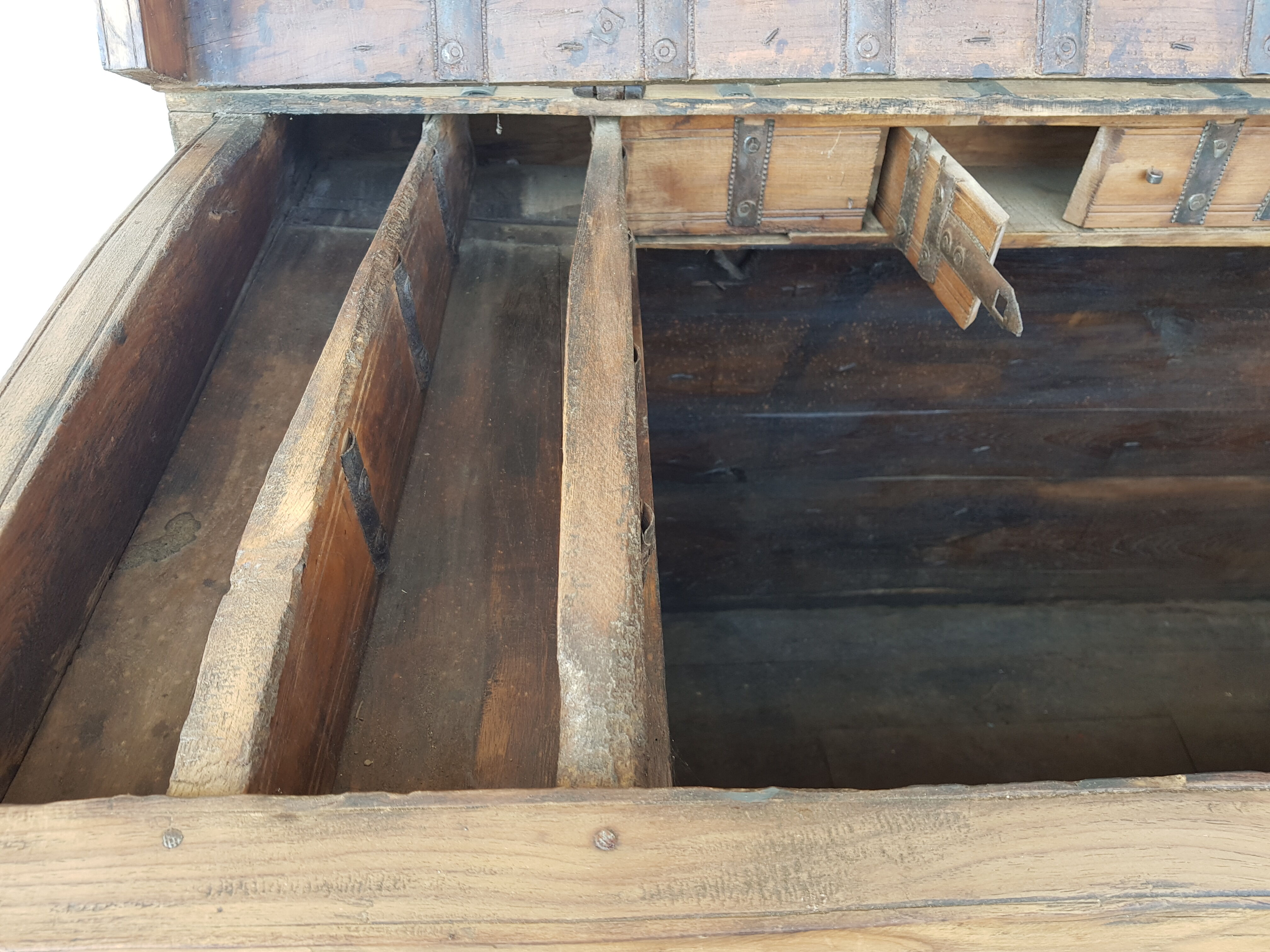 Old Vintage Indian Box on Wooden Wheels Early 20th S