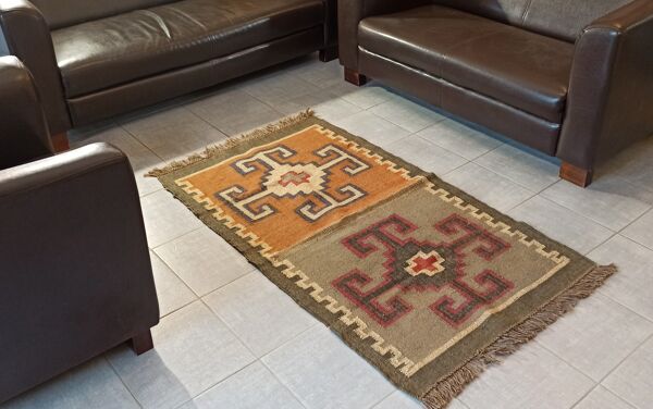 Tapis Kilim en coton et toile de jute - 90cm x 160cm