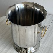 Champagne bucket in silver metal, gold handles, Guy Degrenne.