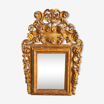 Miroir Louis XIV d'époque XVIIIème en bois doré 60x84cm