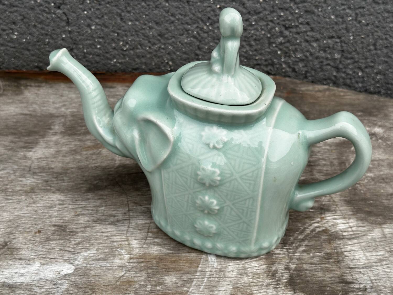 Vintage Chinese Porcelain Teapot - Elephant and Girl on Lid