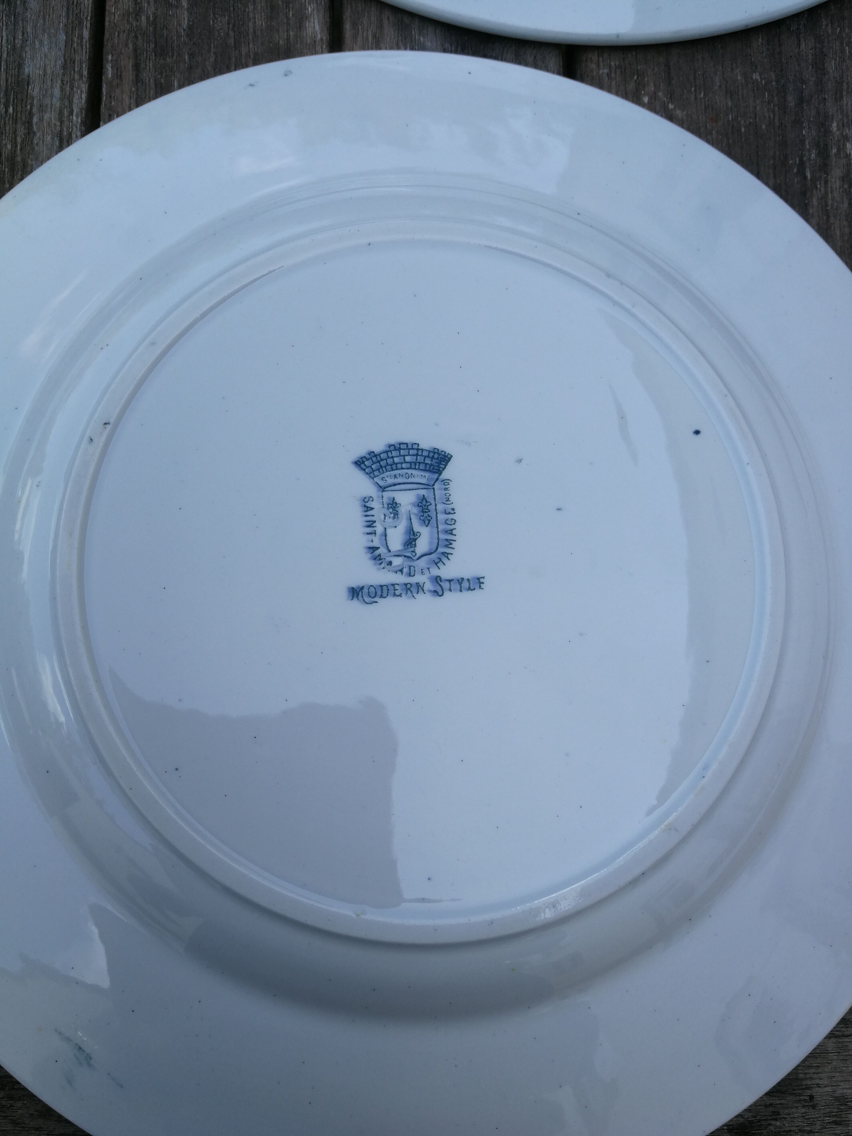 Set of 9 flat plates in iron earth St Amand and Hamage