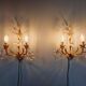 Pair of Italian wall sconces in gilded metal and crystal, 1970s