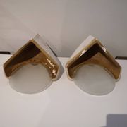 Pair of Art Deco corner wall lights in plaster and acid-etched glass, 1930s.