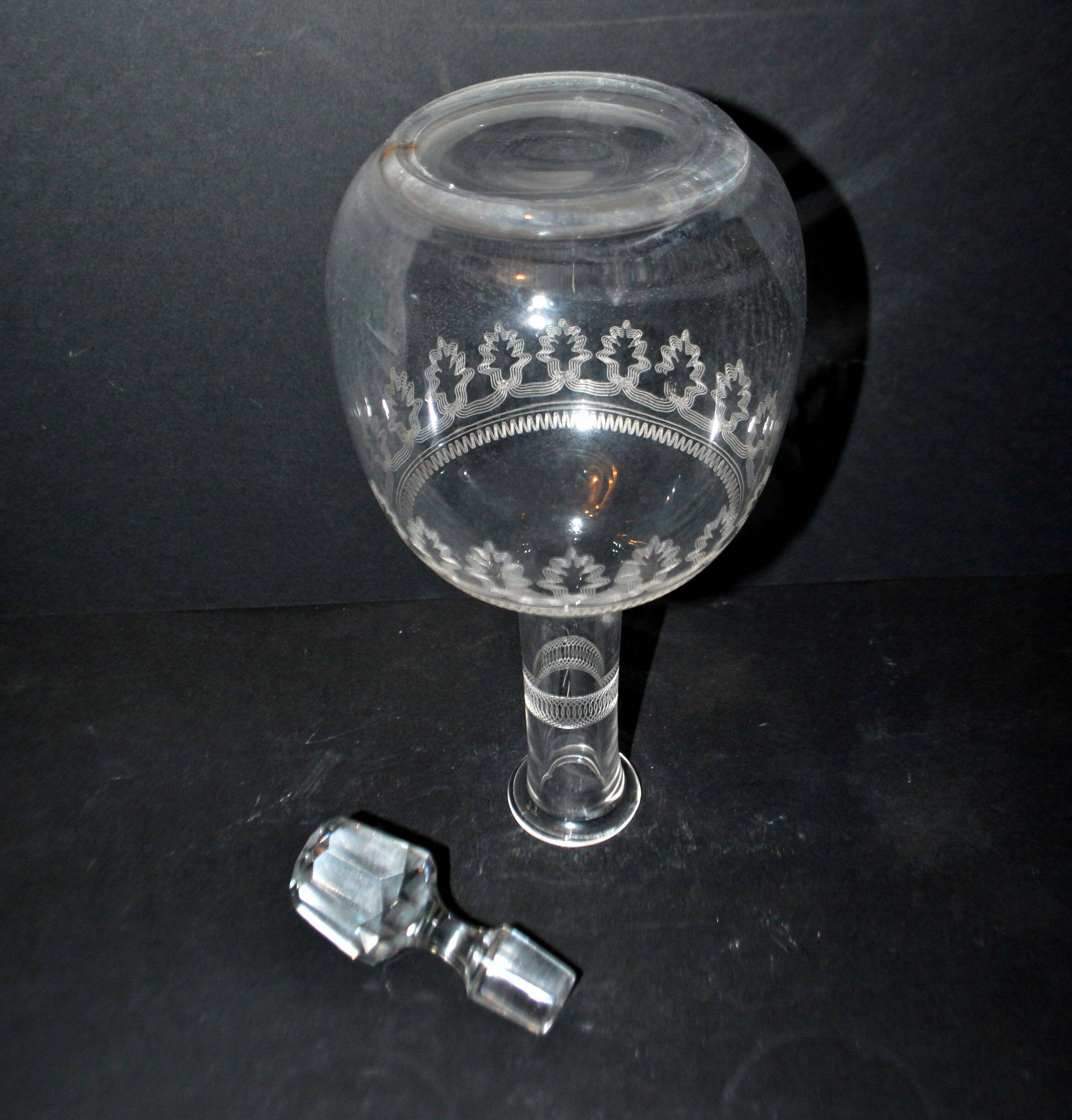 Antique carafe with guilloché spiral decoration – pantograph chemical engraving, circa 1900