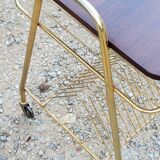 Side table of the 60s mahogany and gold metal range discs