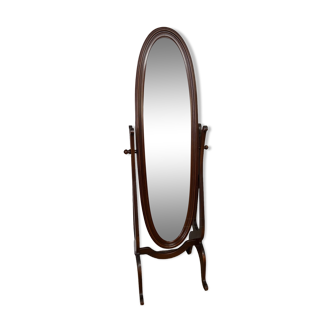 Vintage wooden tilting psyche mirror