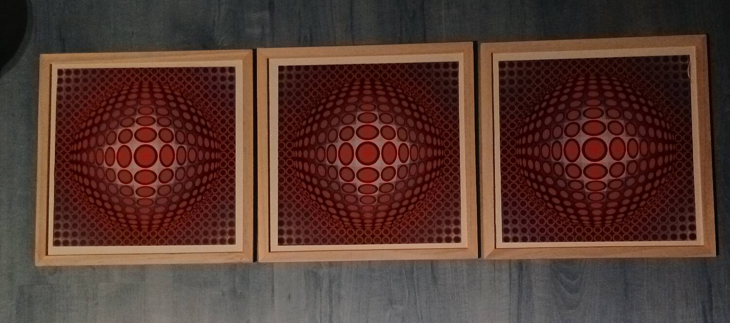 Vintage Optical Art Triptych - Vasarely - Frame 30x30cm