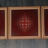 Vintage Optical Art Triptych - Vasarely - Frame 30x30cm