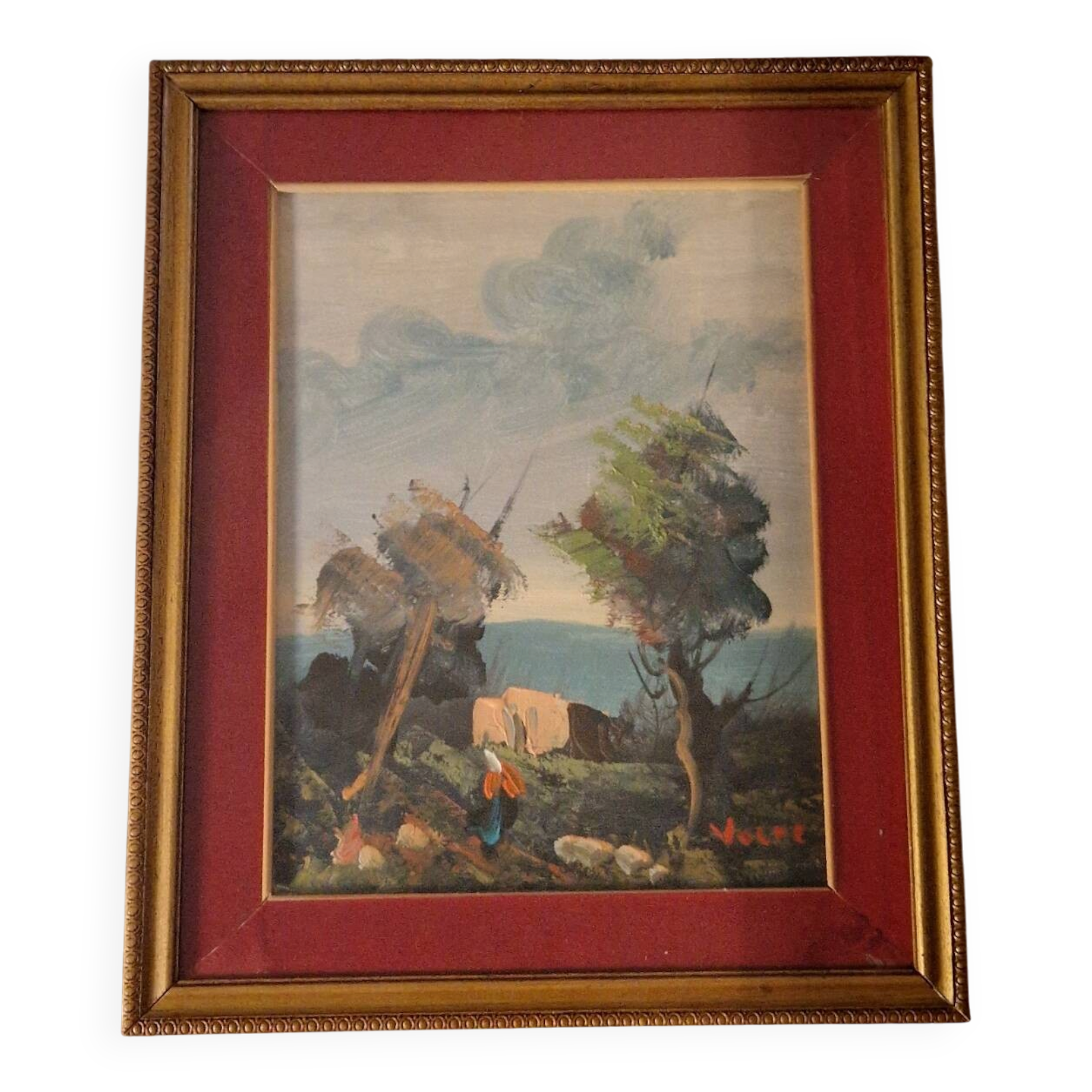 Vintage marine painting oil on canvas under glass VOLPI