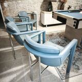 4 fauteuils Leolux modele Cachucha bleu ciel