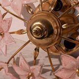 Charming Murano Vintage Ceiling Light Pink Flowers, 1970s