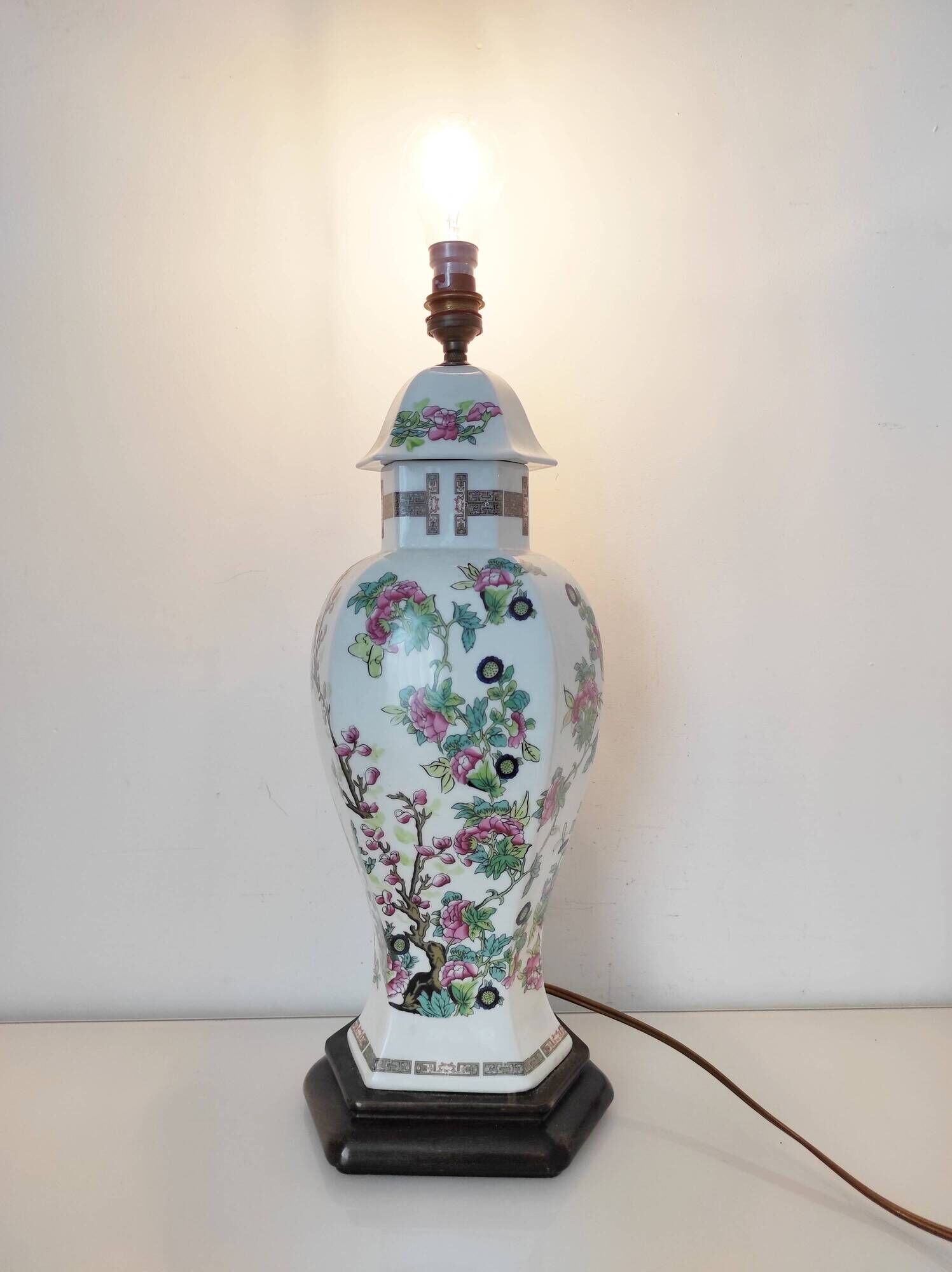 Asian floral porcelain lamp base
