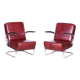 Czech Bauhaus Armchairs in Red Leather and Chrome by Arnošt Beck, 1930s, Set of 2