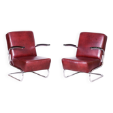 Chaises Bauhaus tchèques en cuir rouge et chrome par Arnošt Beck, années 1930, ensemble de 2