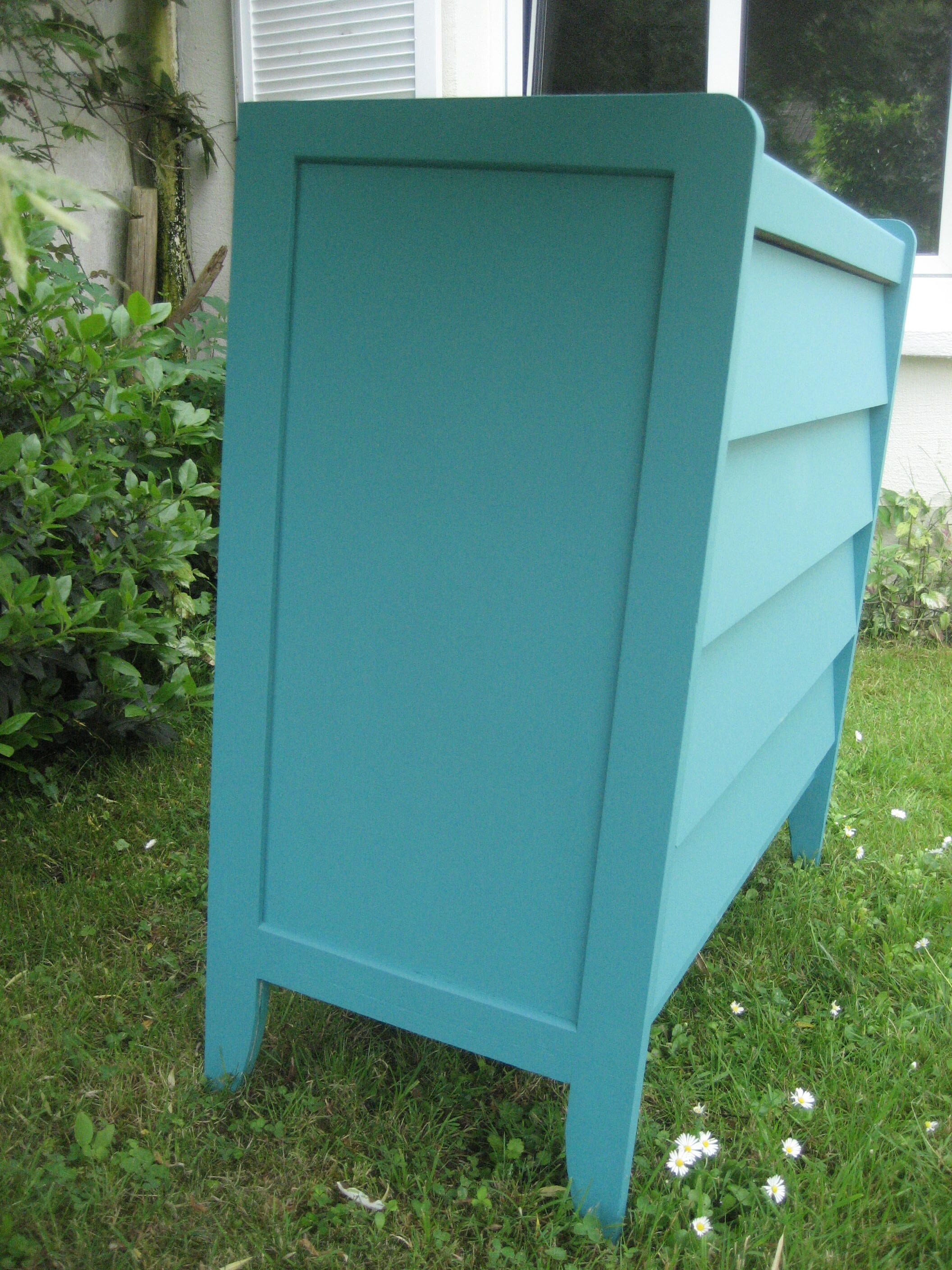 Commode années 60 70 repeinte en bleu