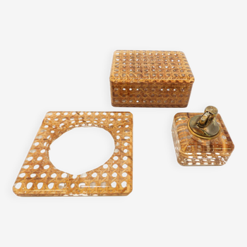Rattan and plexiglass smoking set in the style of Gabriella Crespi for Dior 1970-1980