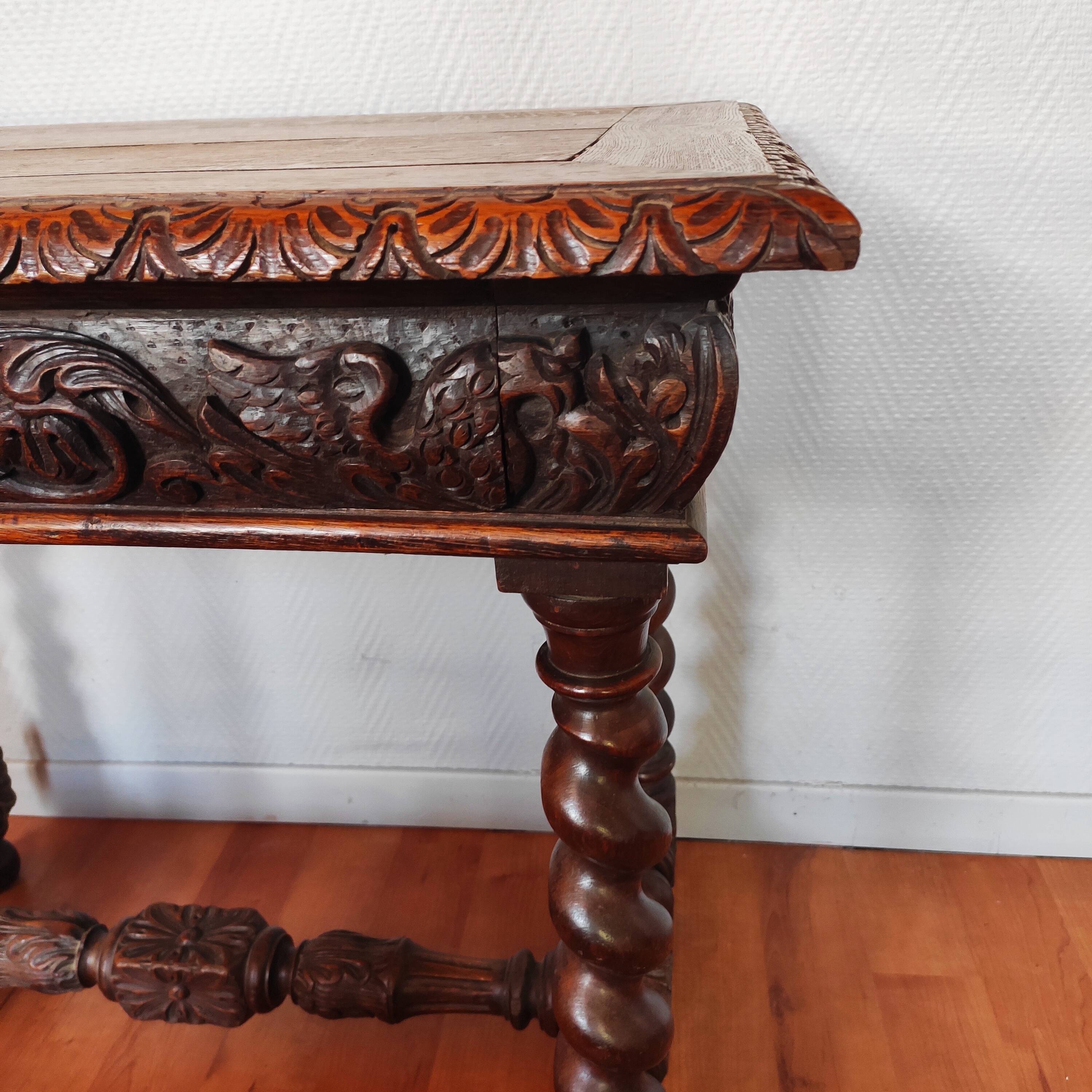 Louis XIII style oak desk table
