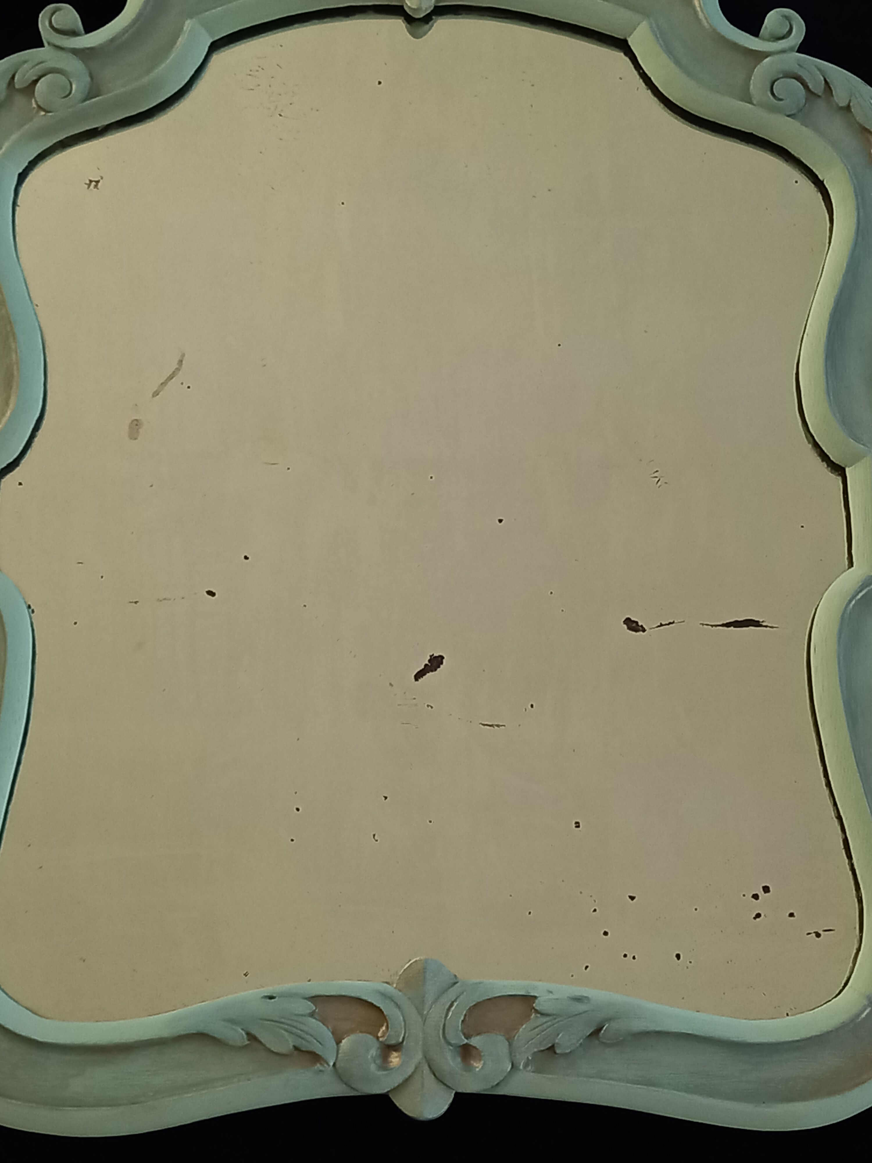 Old mirror carved baroque style in green linden & gold