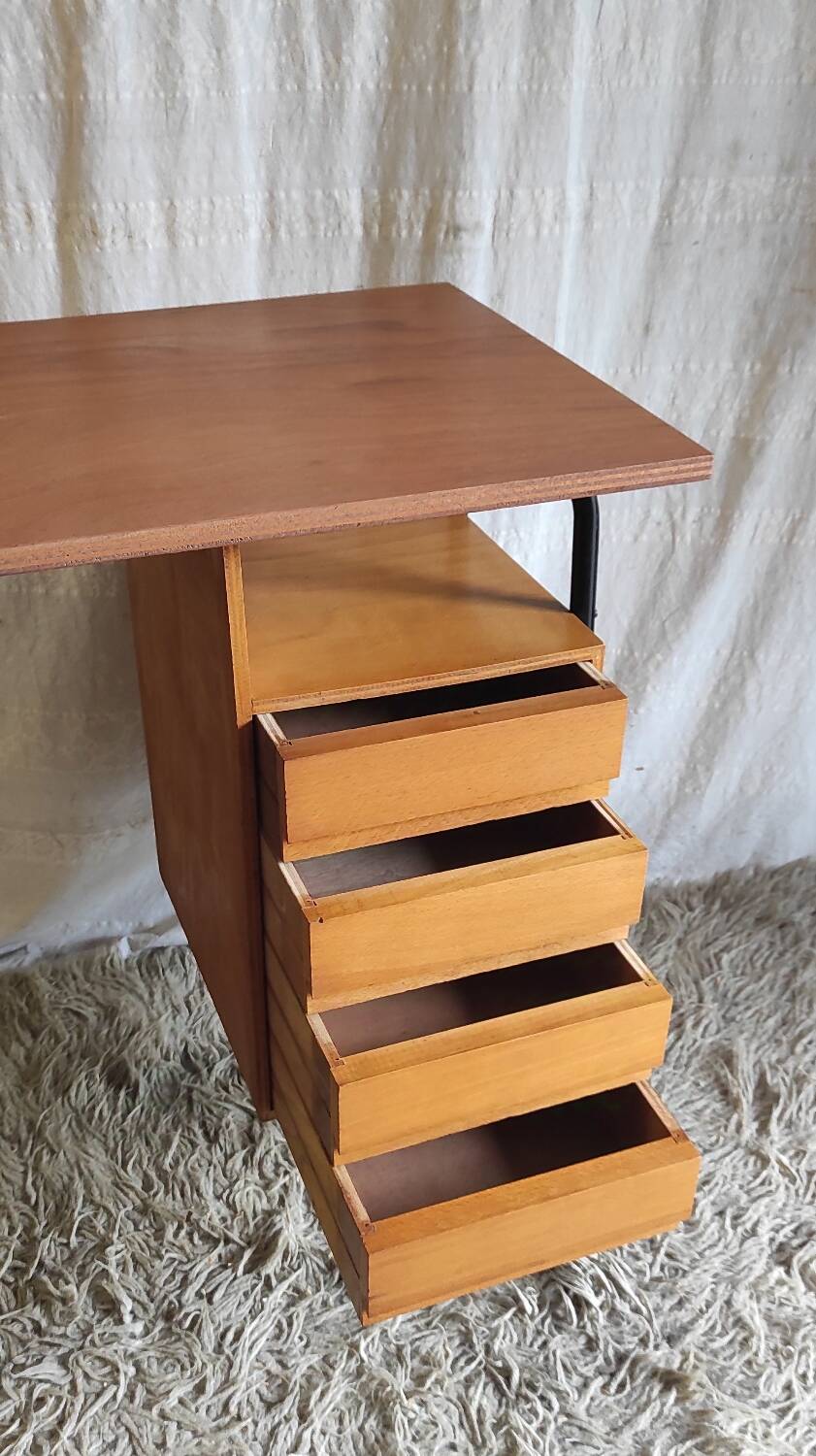 Bureau moderniste en métal et bois - années 60/70