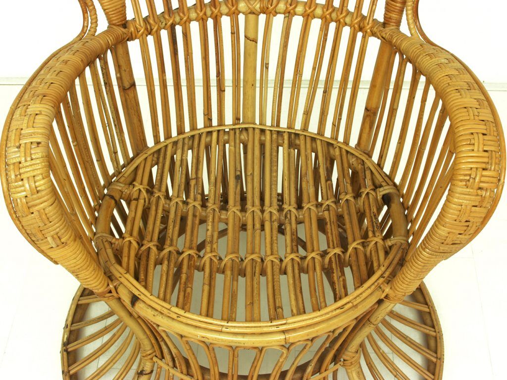 Vintage wicker lounge chair, italian 1950s