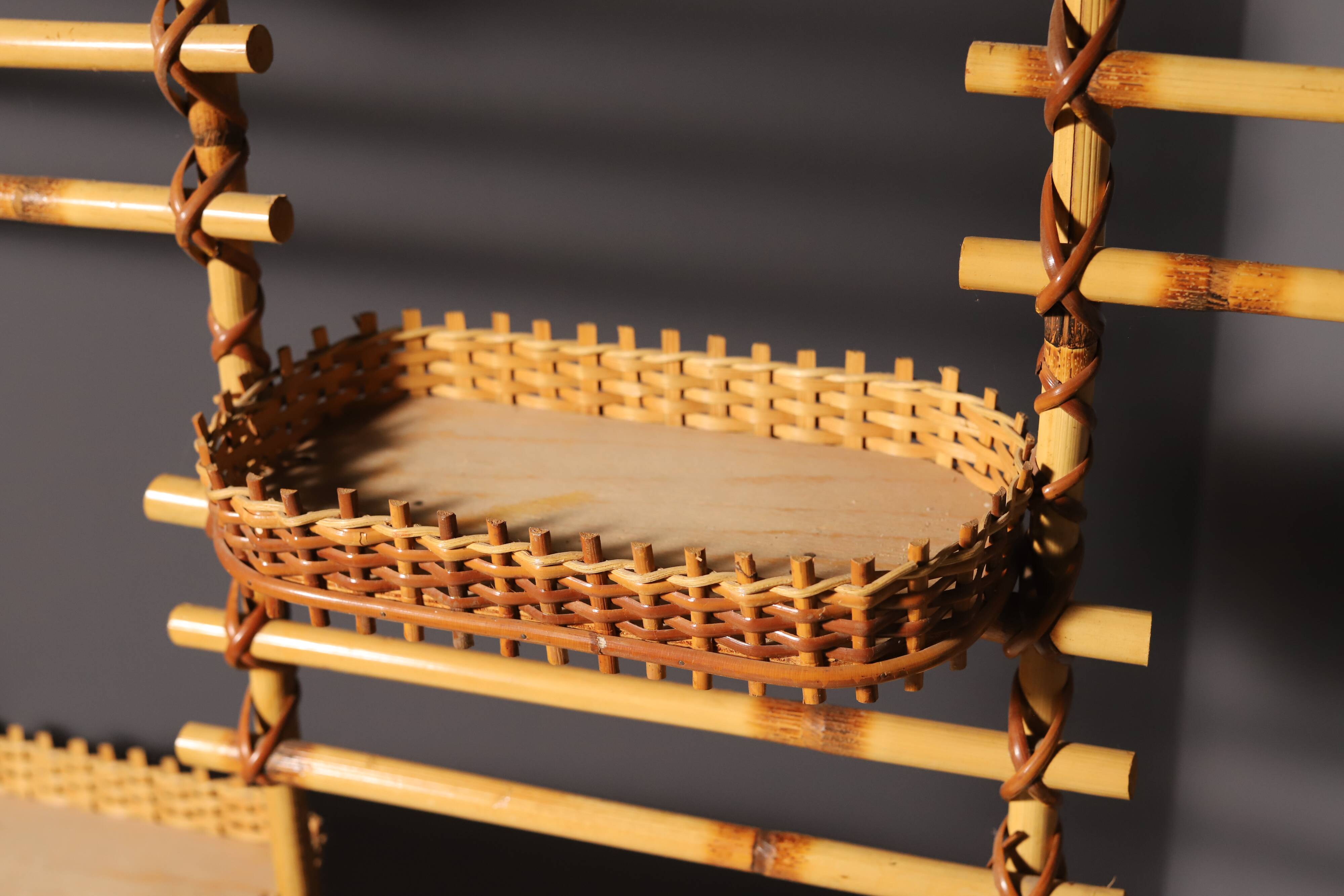 Rattan and Bamboo Room Divider with Sunbrust Accents, Czechoslovakia, 1960´s