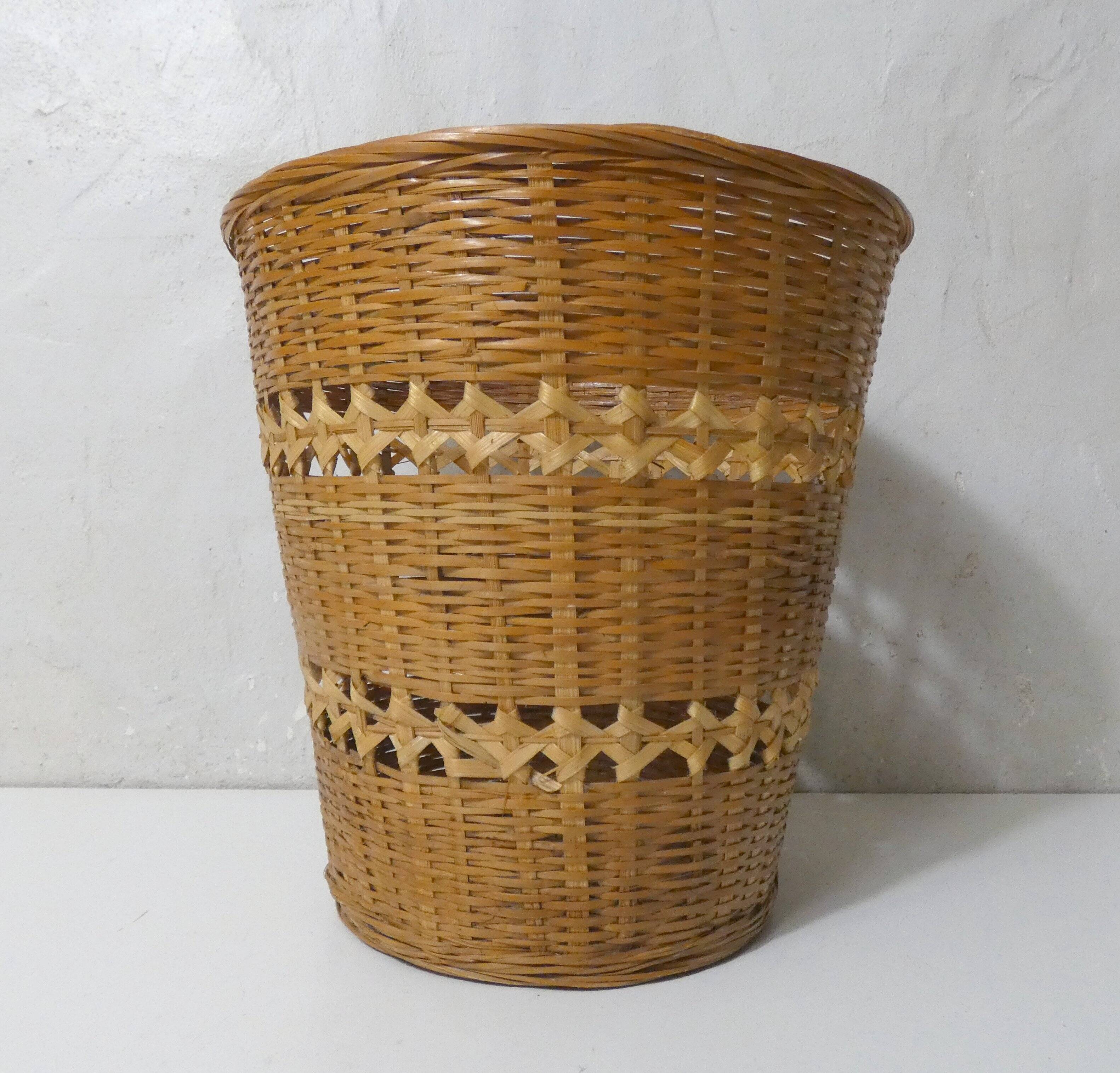 grand cache pot en rotin Vintage