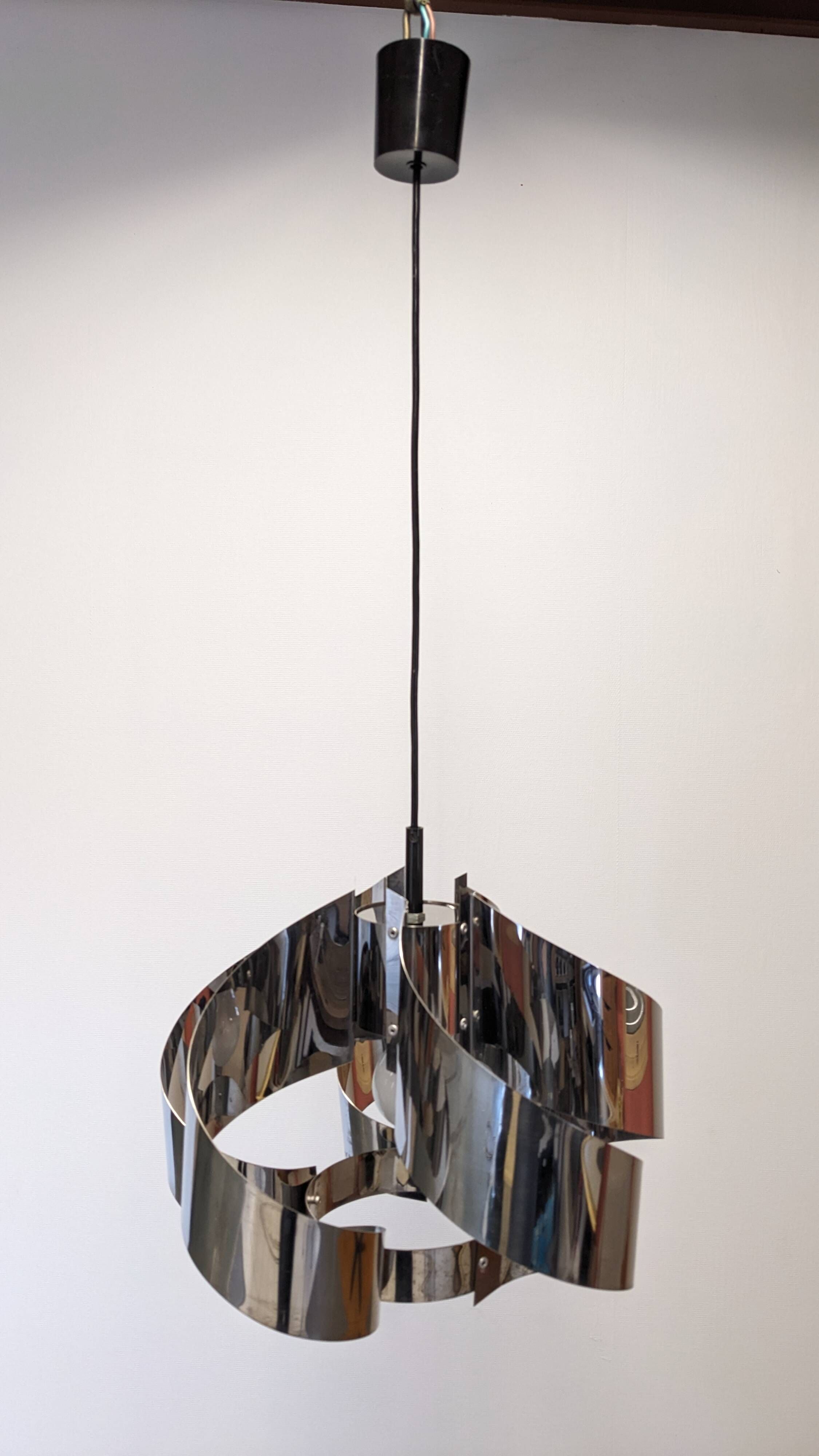 Spiral suspension Space age in chrome metal by Max Sauze, France 1970