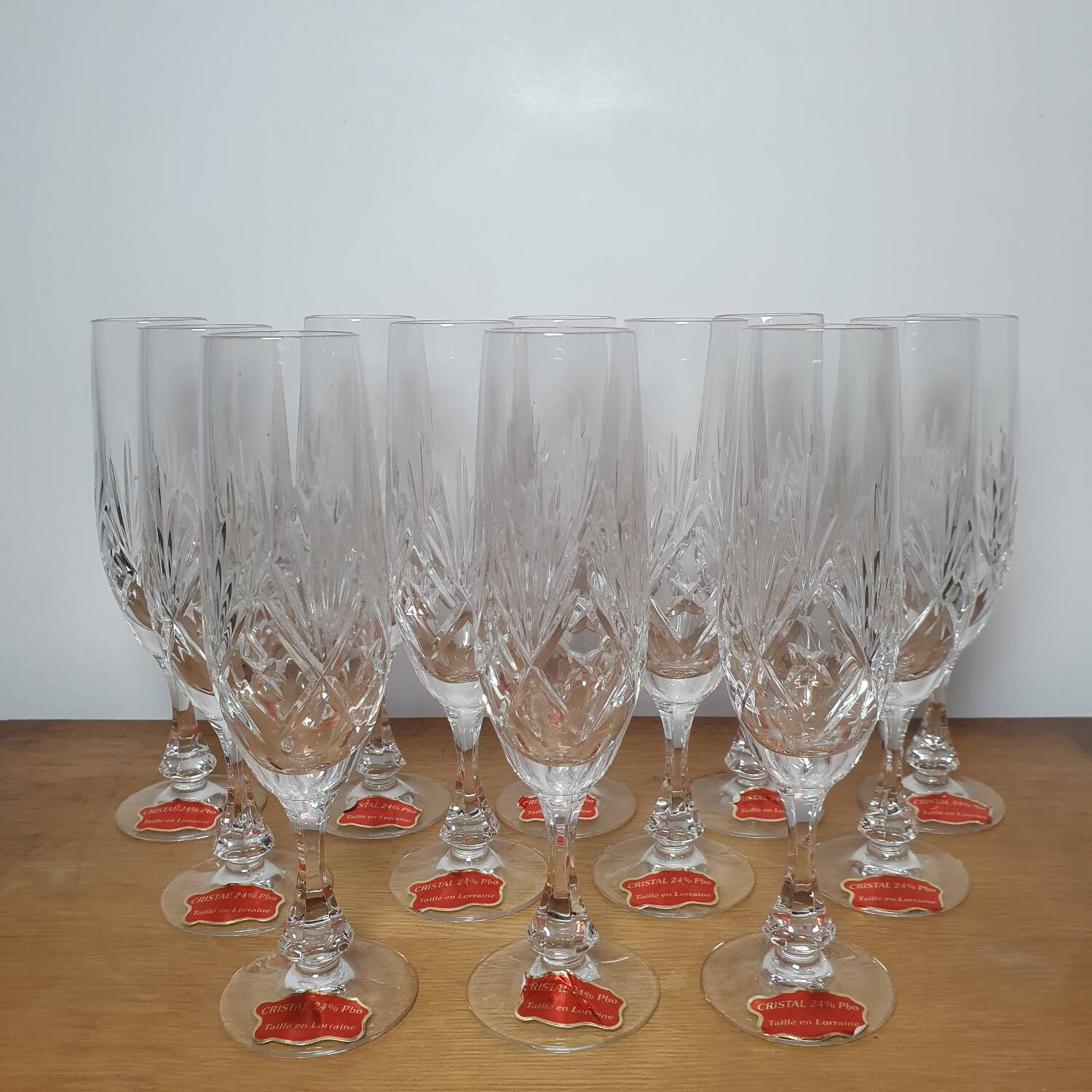 12 crystal Champagne flutes from Lorraine