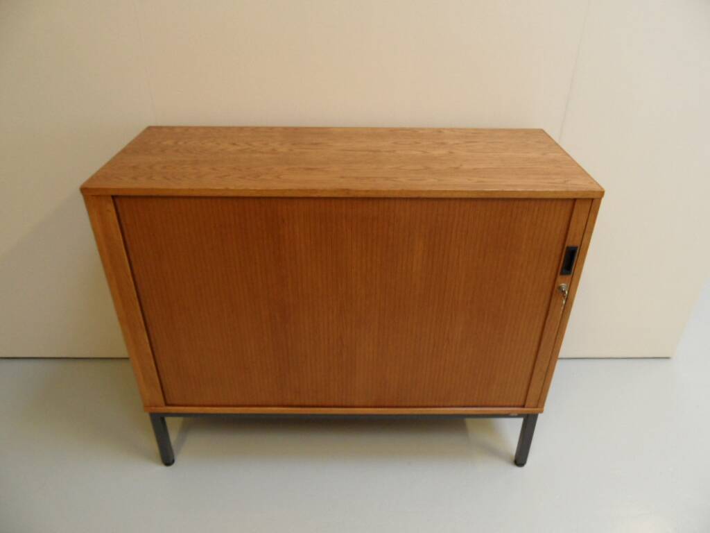Vintage oak filing cabinet with roller shutter