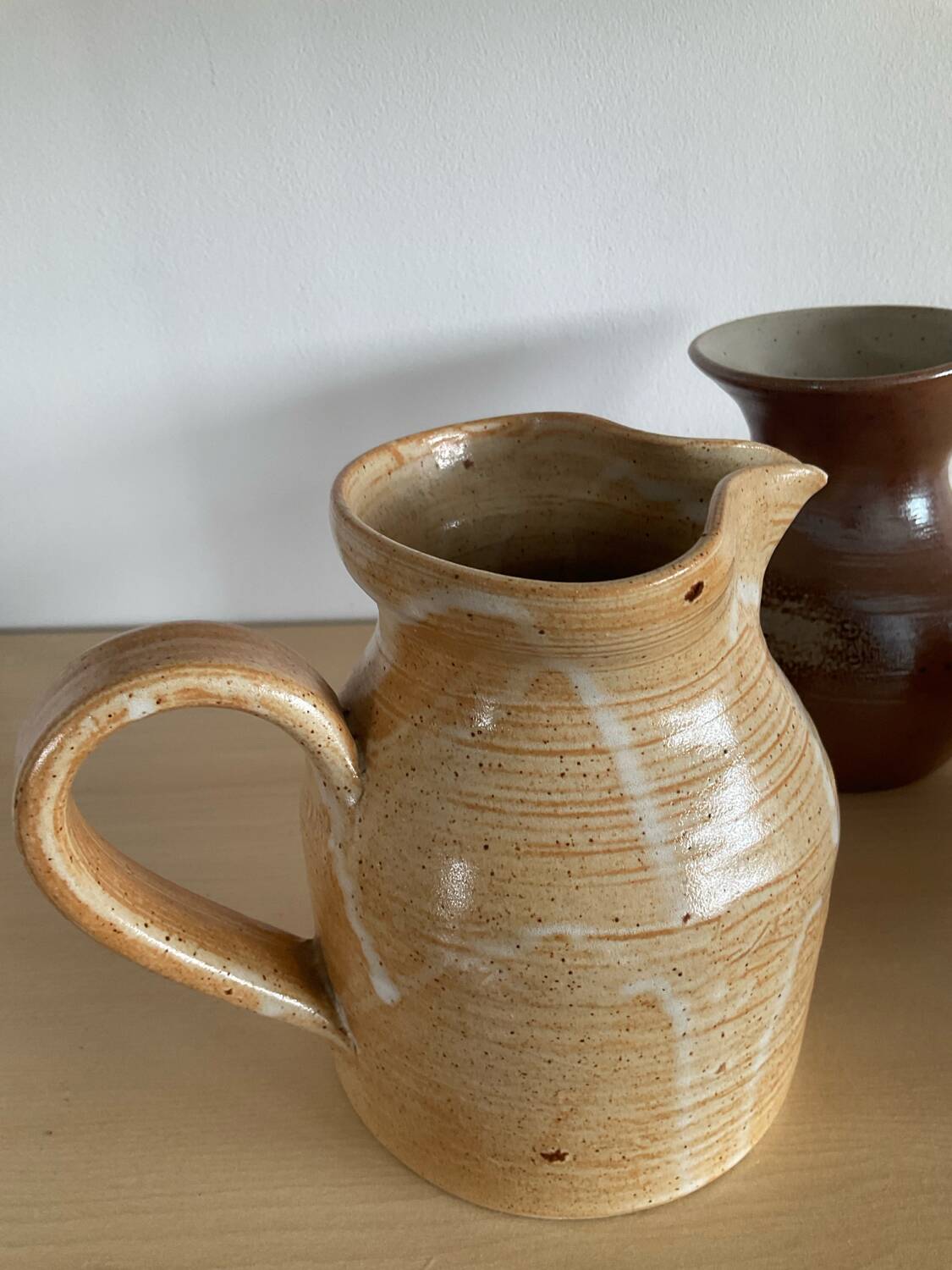 Trio of vintage stoneware jug vases