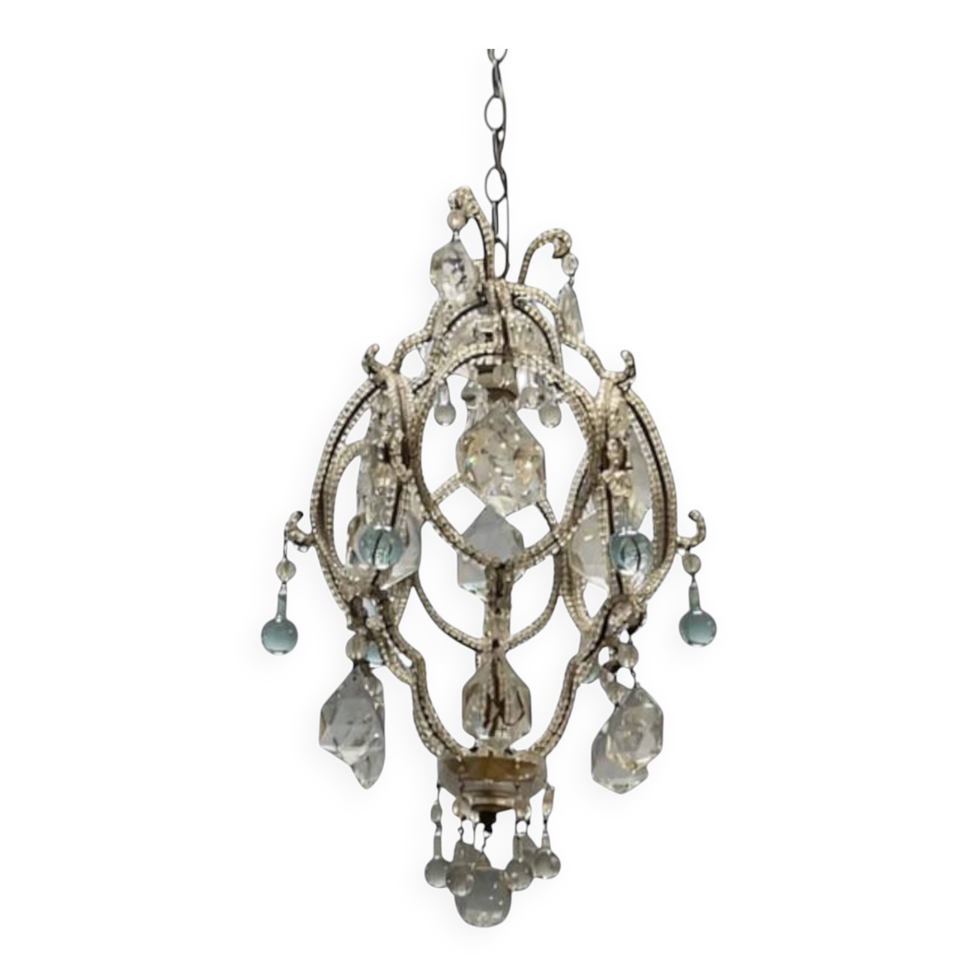 Vintage Crystal Beaded Pendant Light with Murano Glass Drops, Italy