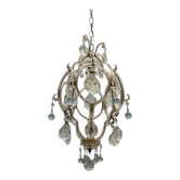 Lustre vintage en cristal avec pendentifs en verre de Murano, Italie