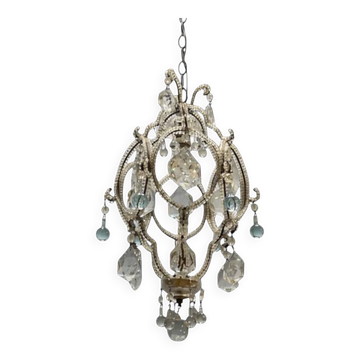 Lustre vintage en cristal avec pendentifs en verre de Murano, Italie