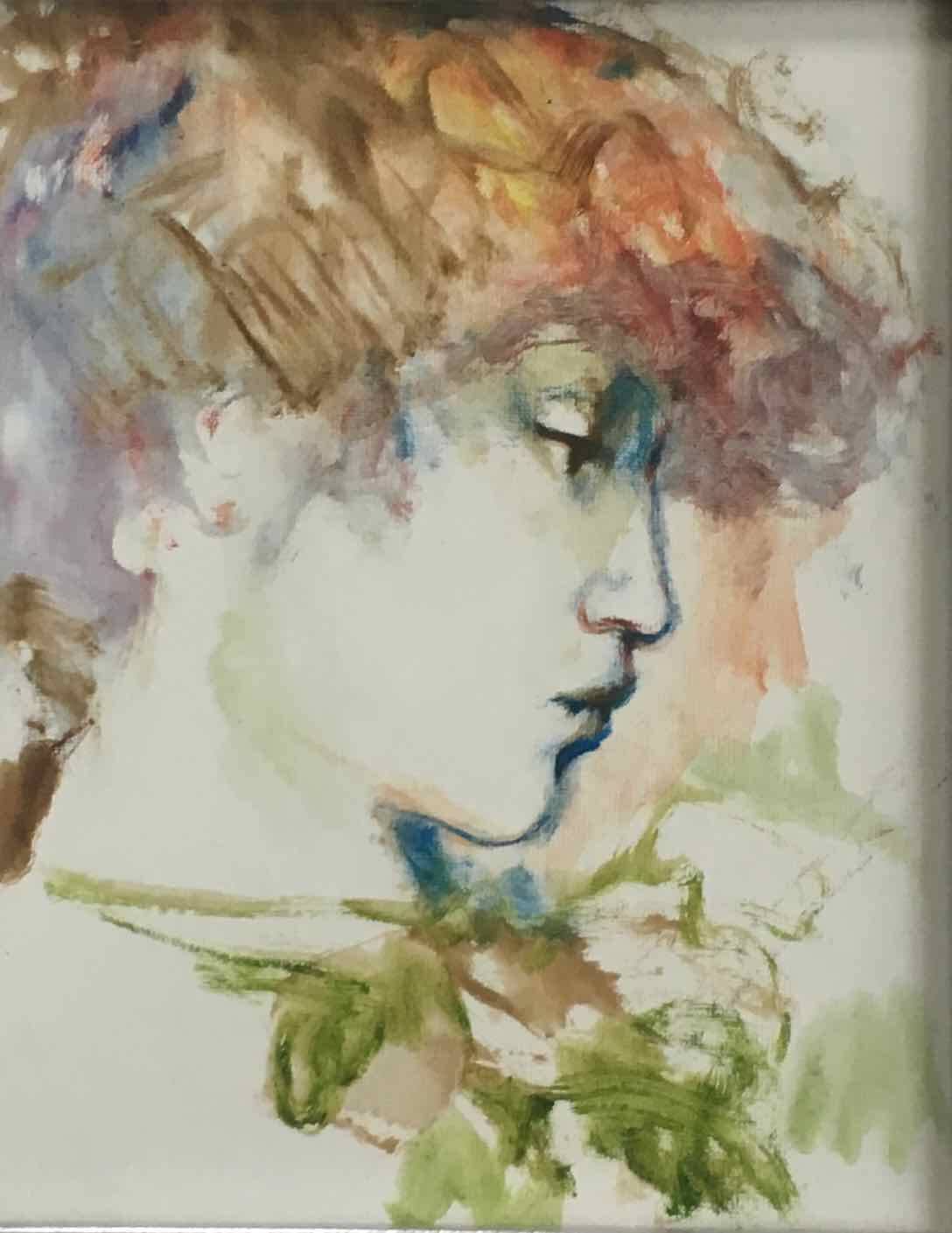 Old painting portrait of a young woman