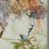 Old painting portrait of a young woman