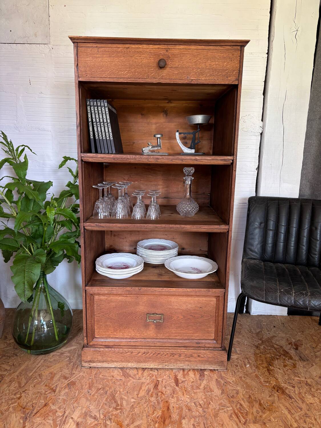 Storage unit, antique wooden sideboard