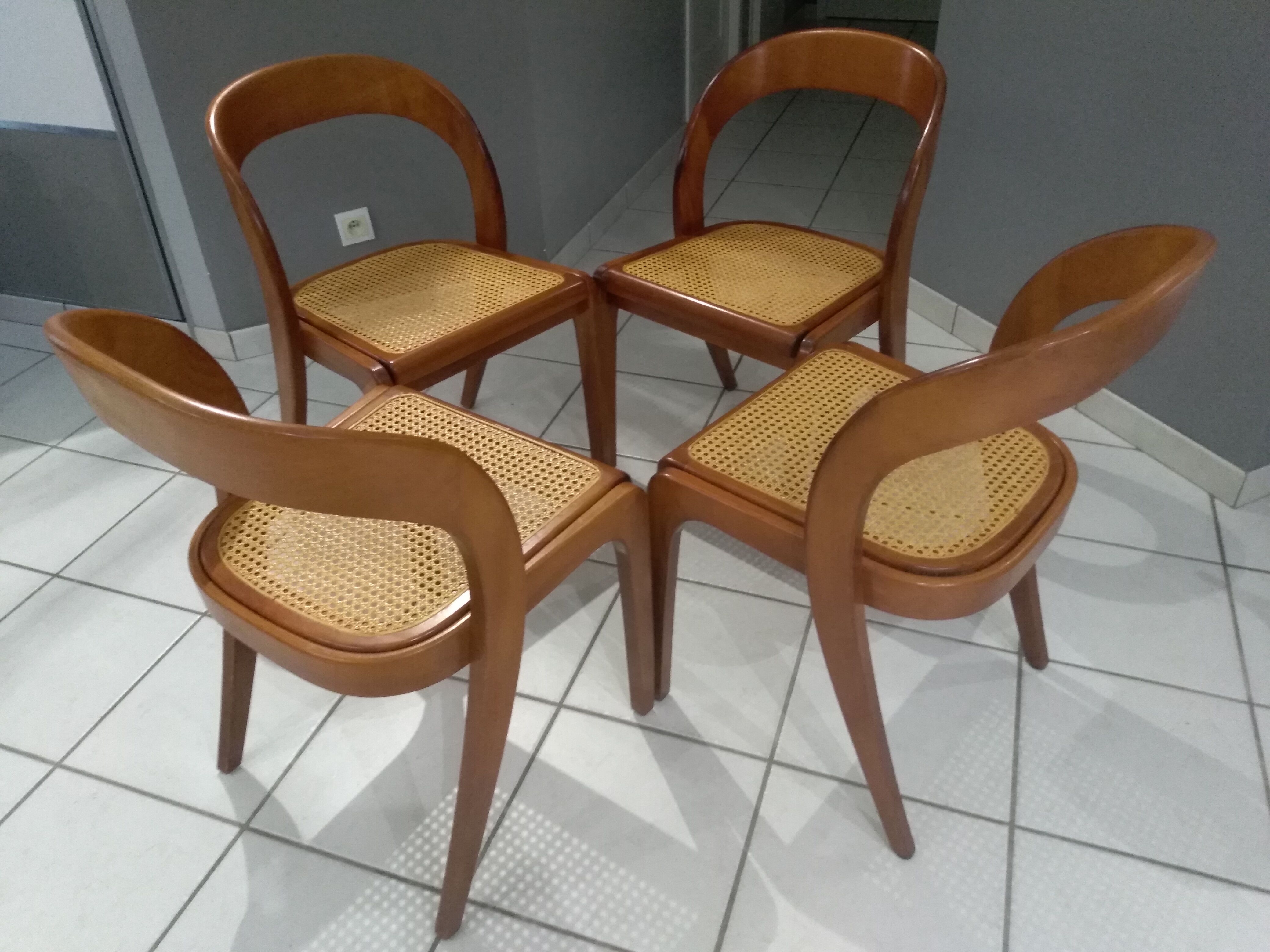 Suite of 4 chairs Baumann model Vintage Gondola 1970s