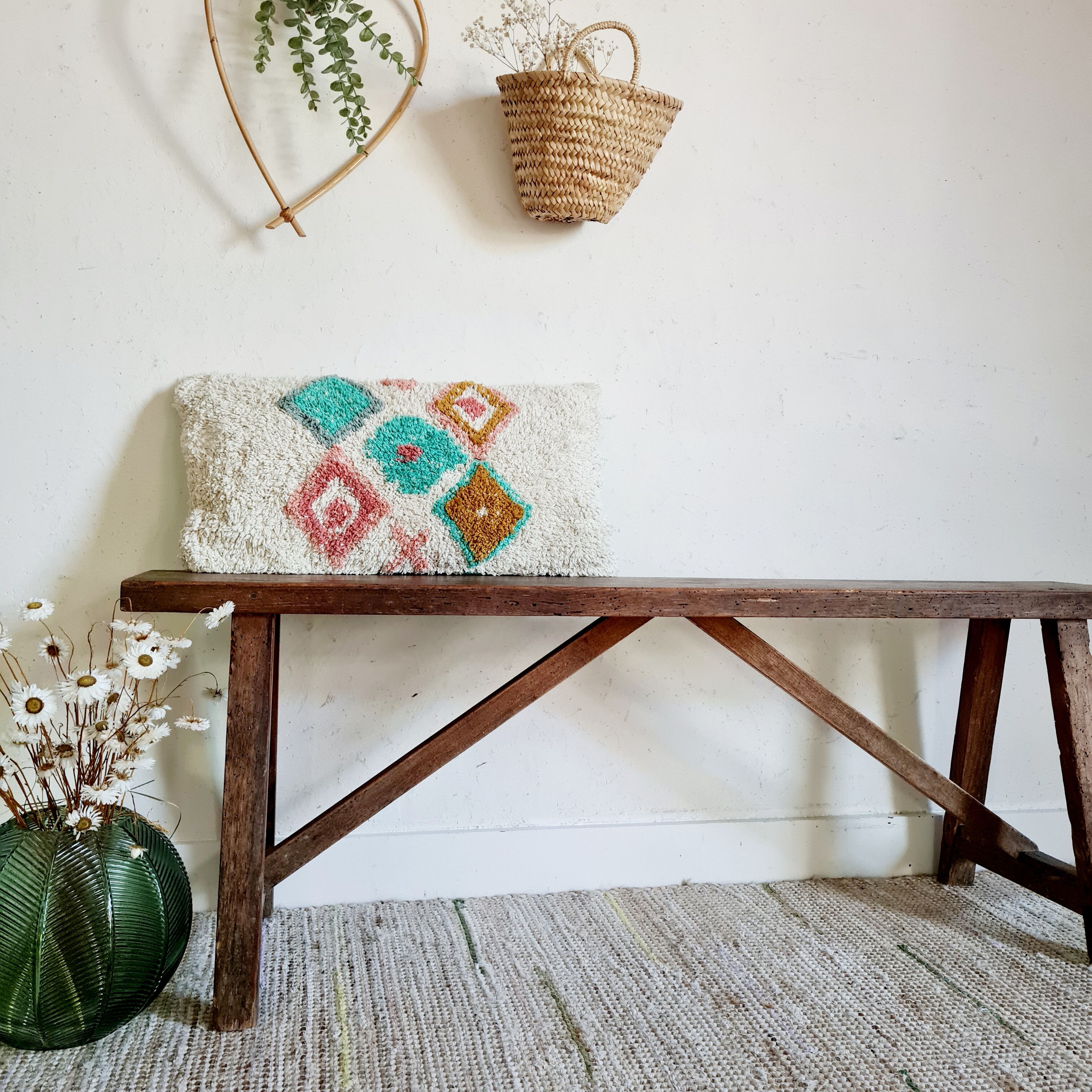 Old wooden country farmhouse bench