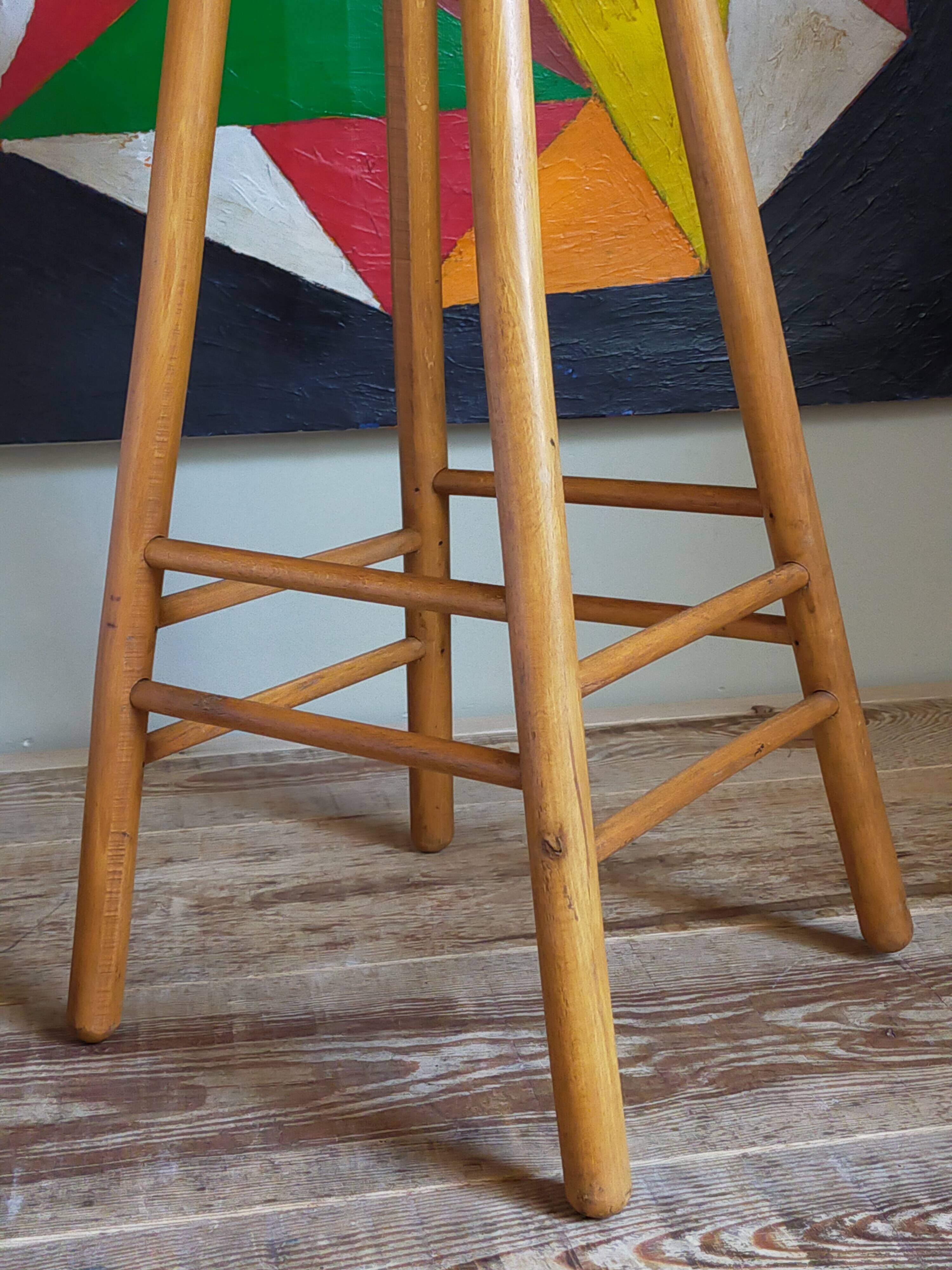 Vintage solid blond wood bar stool