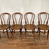 Série de 4 anciennes chaises bistrot en bois courbé Estampille FISCHEL