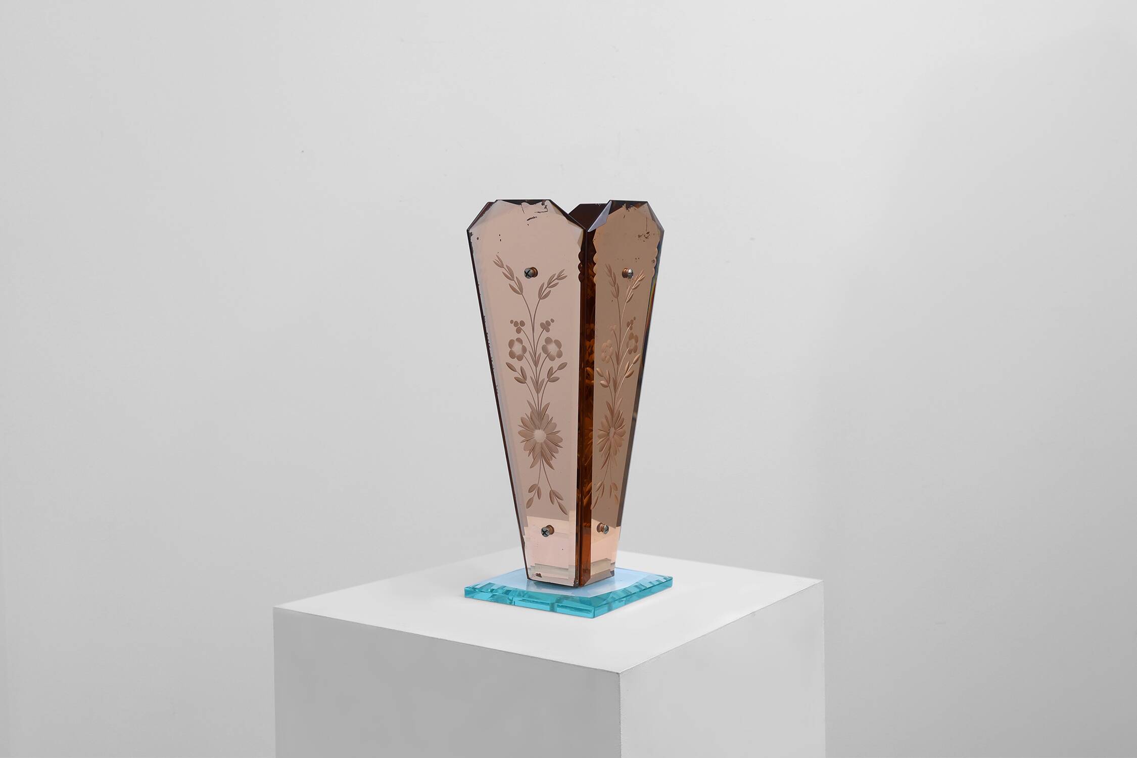 Art Deco Vase in Glass, Mirrored Glass and Wood, France 1920s