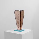 Art Deco Vase in Glass, Mirrored Glass and Wood, France 1920s