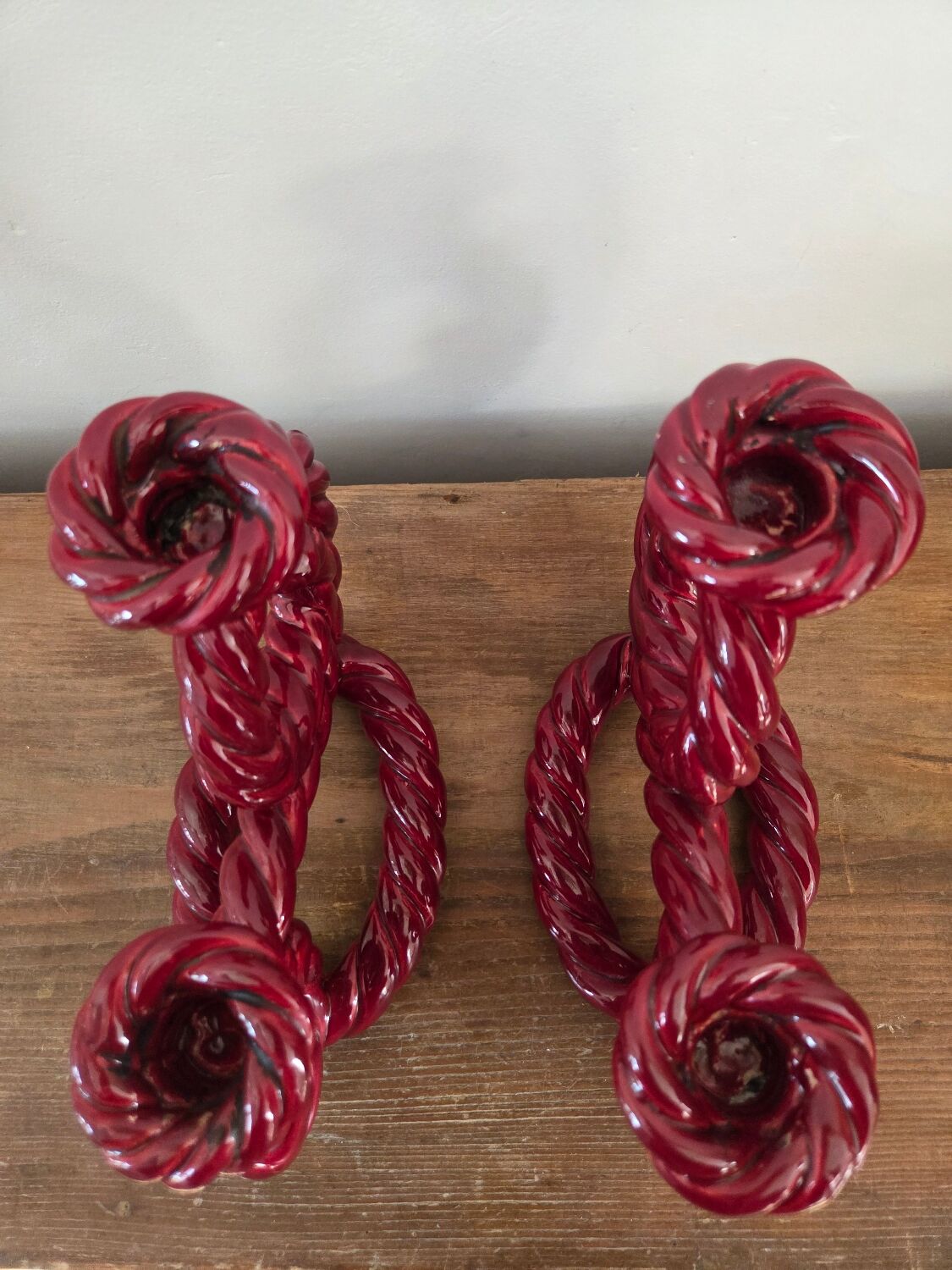 Pair of ceramic candlesticks, Vallauris