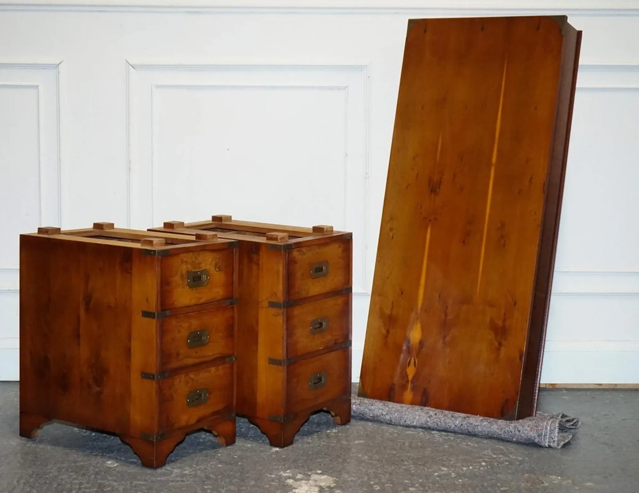 Vintage Military Campaign Twin Desk in Yew Wood