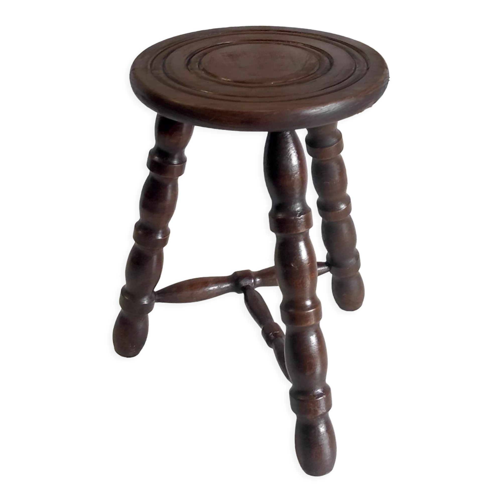Tripod stool in turned solid wood – 80s/90s