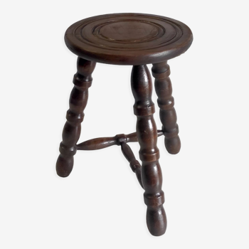 Tripod stool in turned solid wood – 80s/90s