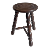 Tripod stool in turned solid wood – 80s/90s